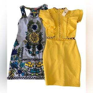Fashion Nova Yellow and Gray Floral Mini Dress Set